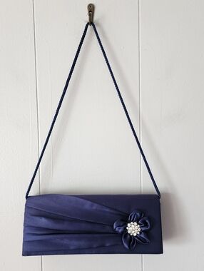 Vintage Gunne Sax by Jessica McClintock Navy Satin Clutch Purse Formal Y2K